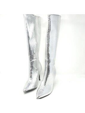 INC Jelpp Silver Snake Tall Knee High Stiletto Boots Size 8.5M